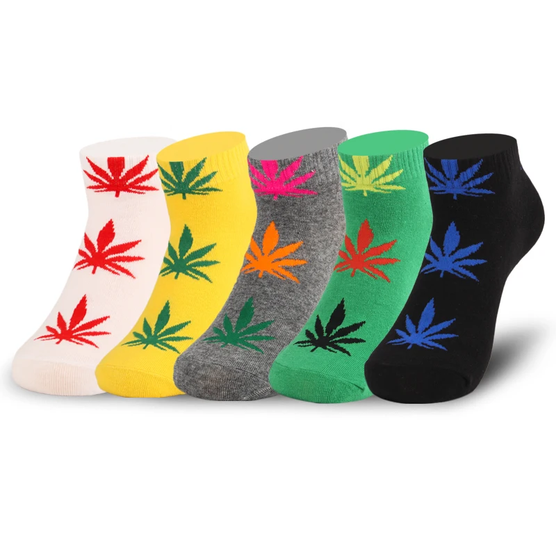 Носки в стиле Харадзюку удобные Длинные повседневные с принтом листьев конопли