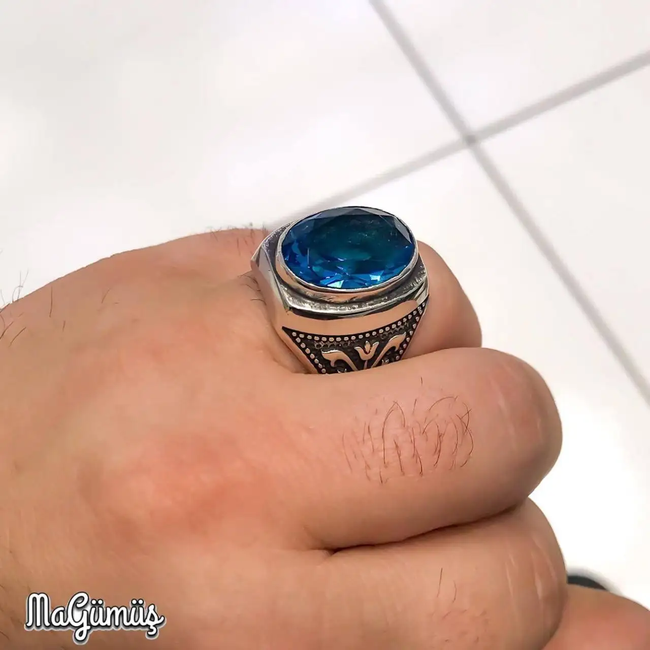 Мужское кольцо с аквамариновым камнем Knight Templar | Украшения и аксессуары