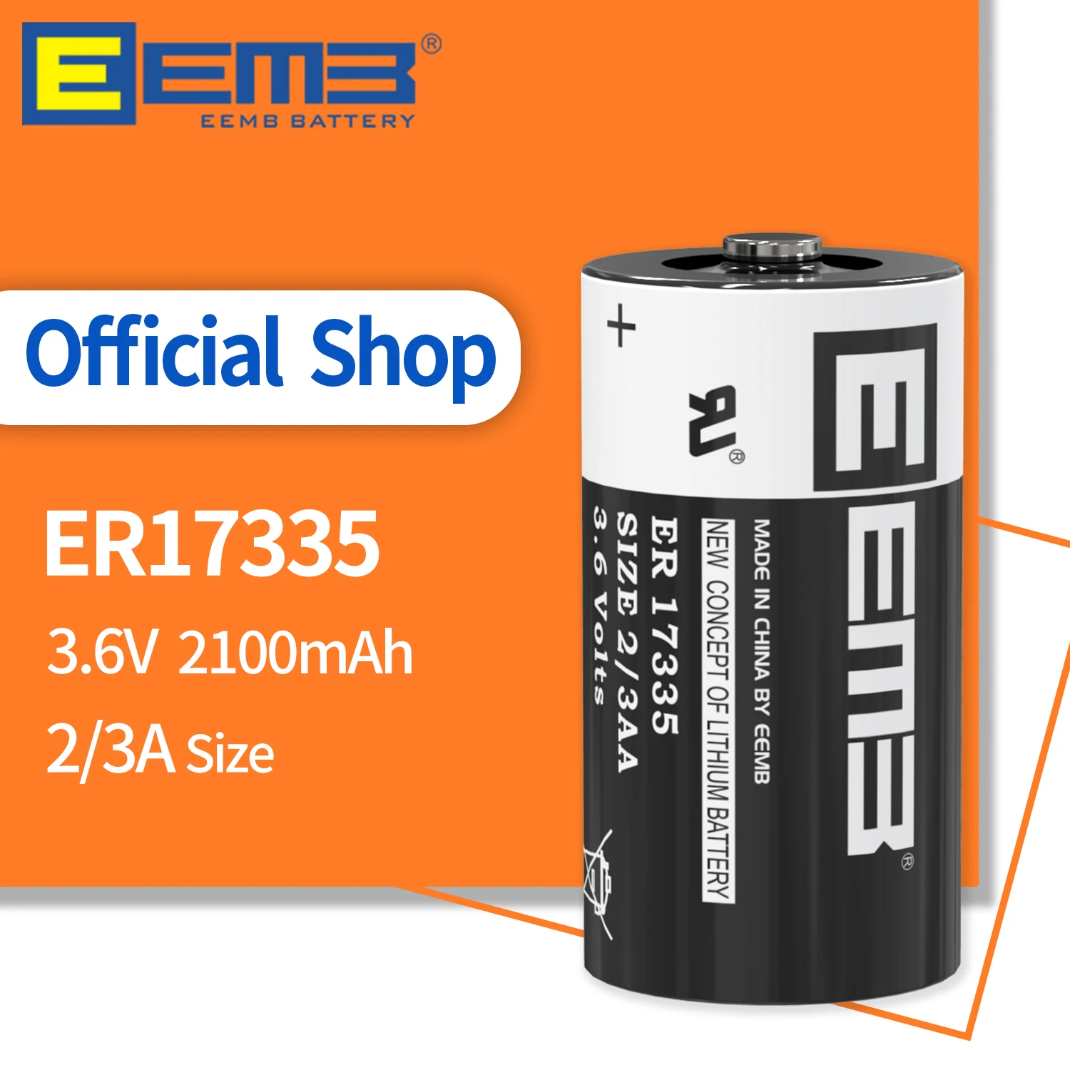 

EEMB 2/3A 3.6V Lithium Battery ER17335 Batteries 2100mAh Non-Rechargeable Battery for GPS Monitor Water/Gas Meter Alarm System