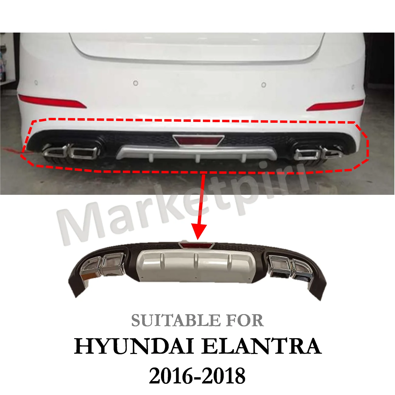 

For Hyundai Elantra 2016-2018 4 Exhaust Silver Diffuser With Reflector Car Accessory Sporty Looking Diffusers High Quality