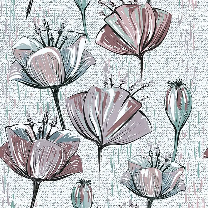 

Curtain Tulip Flowers Spring Blooms Nature Seasonal Scene Decorative Painting Artwork Printed Green Gray