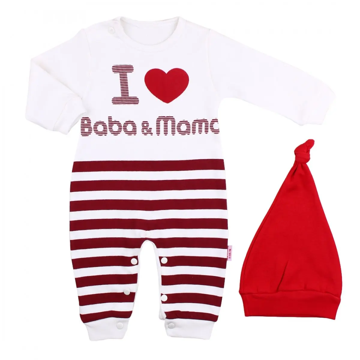 

I love Papa & Mama Printed Red Beret Striped Jumpsuit