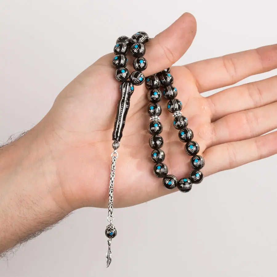 

Blue White Silver Handmade Braid Wrist Sized Rosary (Tasbih) Fashion Turkish Premium Quality Handmade Jawelery