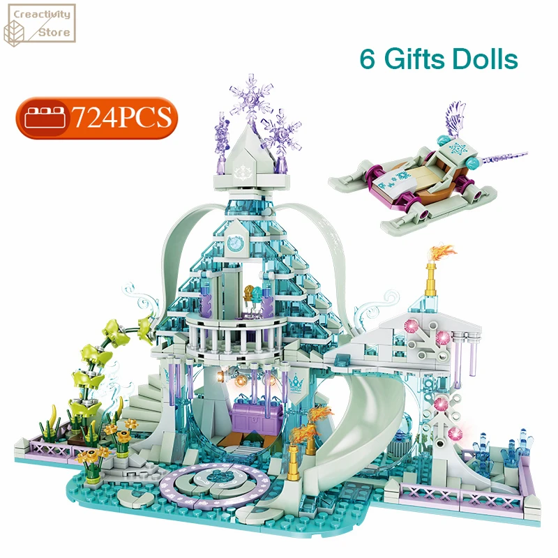 

Princess Royal Crystal Ice Castle Dream House Building Blocks Assembled Model Girls Toys Carriage Palace Kid's Christmas Gift