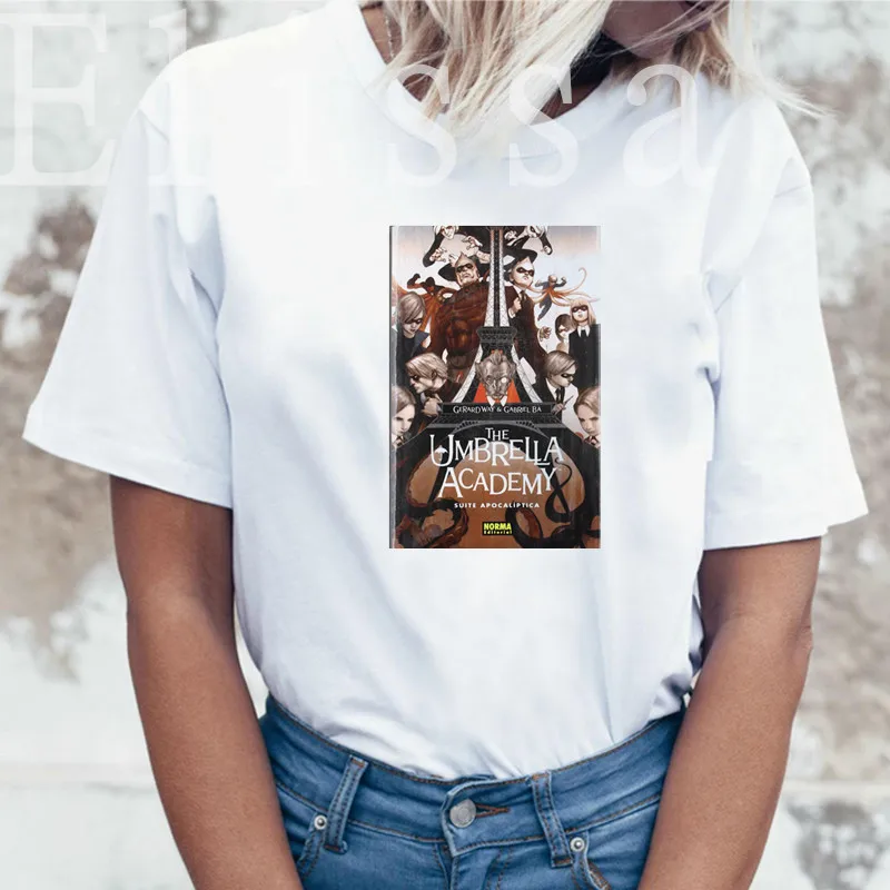 

Umbrella Academy shirt Summer Aesthetic Korean Style White T Shirt harajuku Tshirt vintage Tops Comics TV series Women's t-shirt