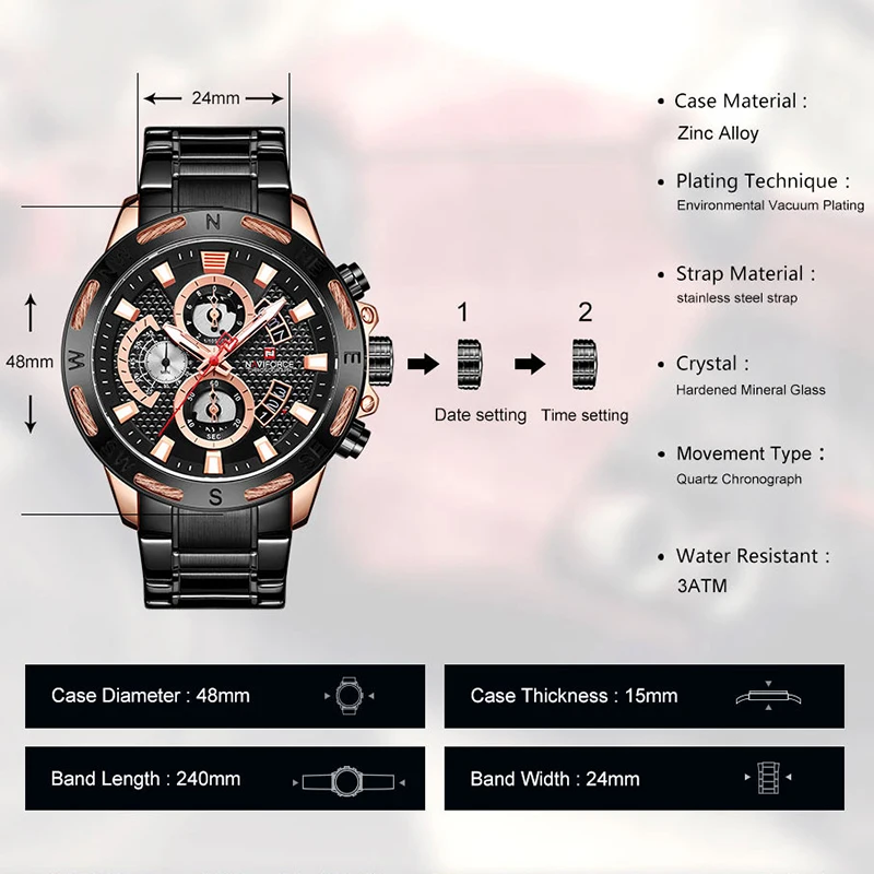 NAVIFORCE модные мужские часы, роскошный бренд, военные мужские часы, аналоговые кварцевые часы, мужские спортивные часы с хронографом, Relogio Masculino