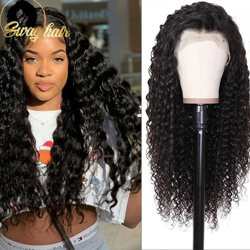 Swag Water Wave 360 Lace Front Wig Indian Remy Human Hair Wig Transparent Lace Deep Wave Wig For Black Woman