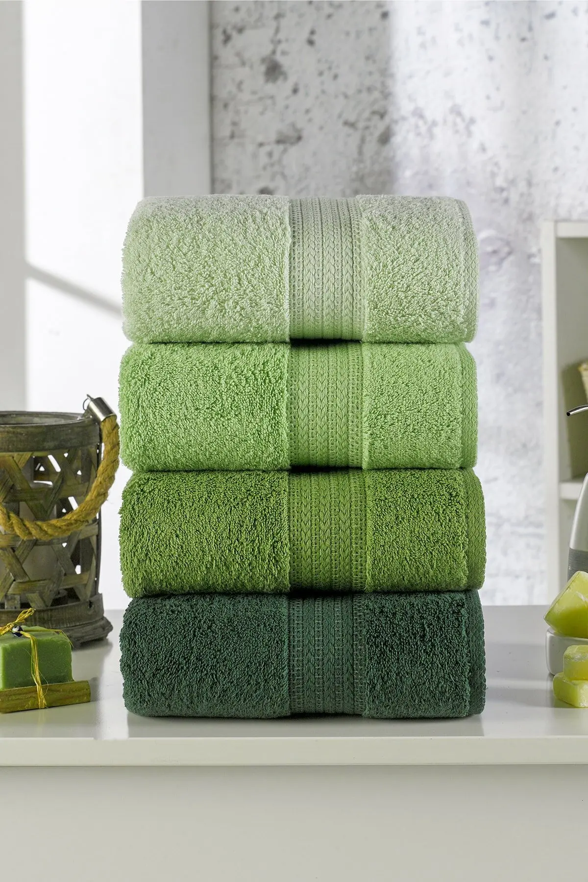 

WONDERFULSOFTTextile 100% MODA Style Cotton Green Set of 4 Towels 50x90 Cm FREE SHIPPING