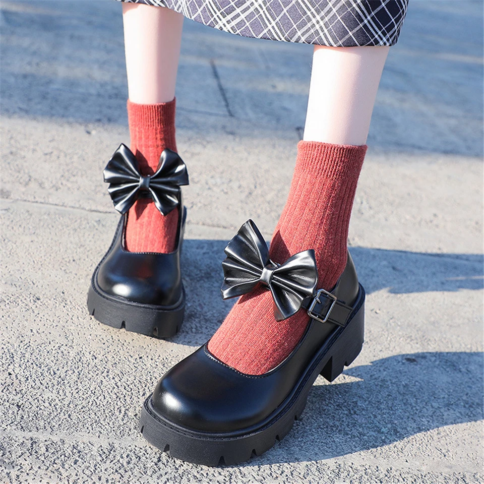 

Kawaii Shoes Lolita Shoes Dark Goth Punk Little Bat Style Bowknot Demon Platform Cosplay LoliShoes High Heel 5.5cm Loli Devilian
