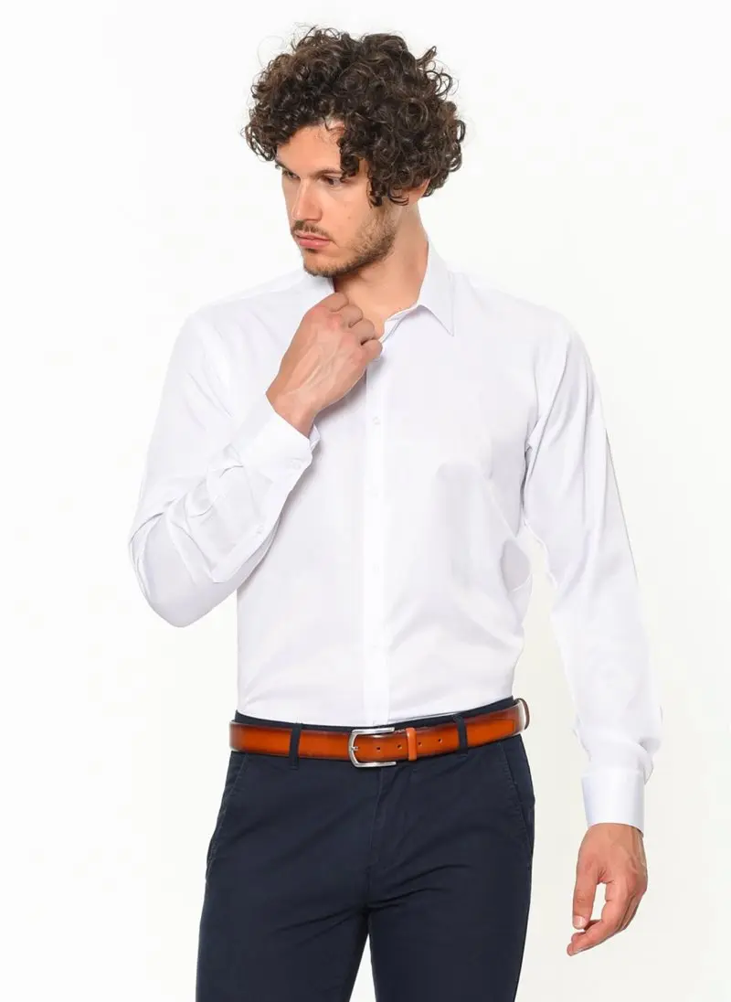 Рубашка мужская приталенная с длинным рукавом атласная Хлопковая сорочка