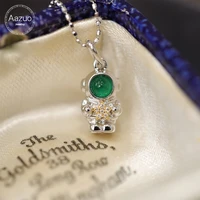 aazuo 18k white gold real diamond natural emerald lovely astronaut pendent with chain necklace gifted for women engagement party