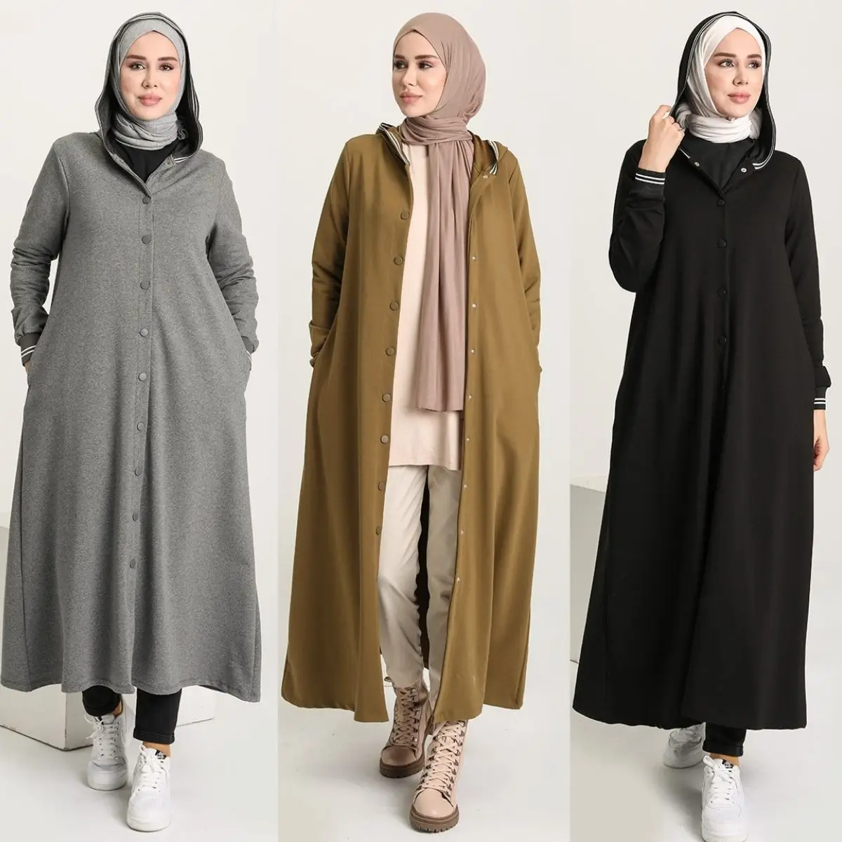 

Hooded Sports Cap Long Cufflink Winter Raincoat Seasonal Turkey Dubai Islamic Women Muslim Fashion Hijab Clothing Dress Casual