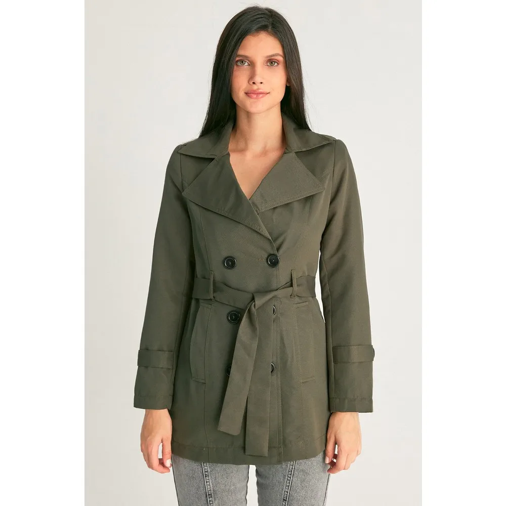 Женский двубортный Тренч с поясом TUGBA длинная Повседневная Верхняя одежда