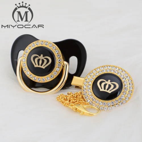 MIYOCAR, золотые, серебряные, блестящие стразы, корона, красивая, шикарная соска и соска, клипса, BPA бесплатно, пустышка, блестящая, уникальный дизайн, GCR2 - Цвет: GCR2-4  6-18M