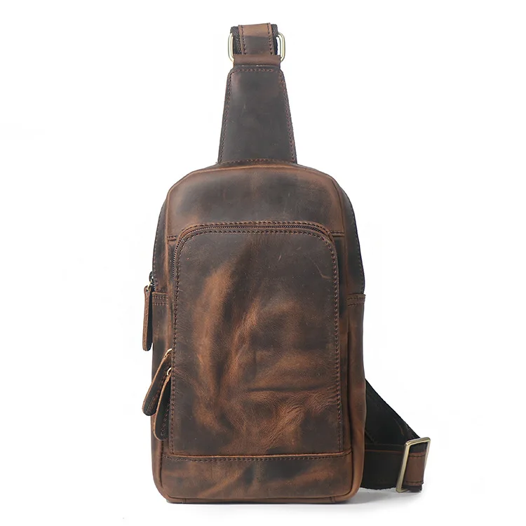 

Genuine Leather Sling Rucksack Waist Bags Shoulder Men Vintage Crazy Horse Cowhide Messenger Bag Casual Cross Body Chest Bags