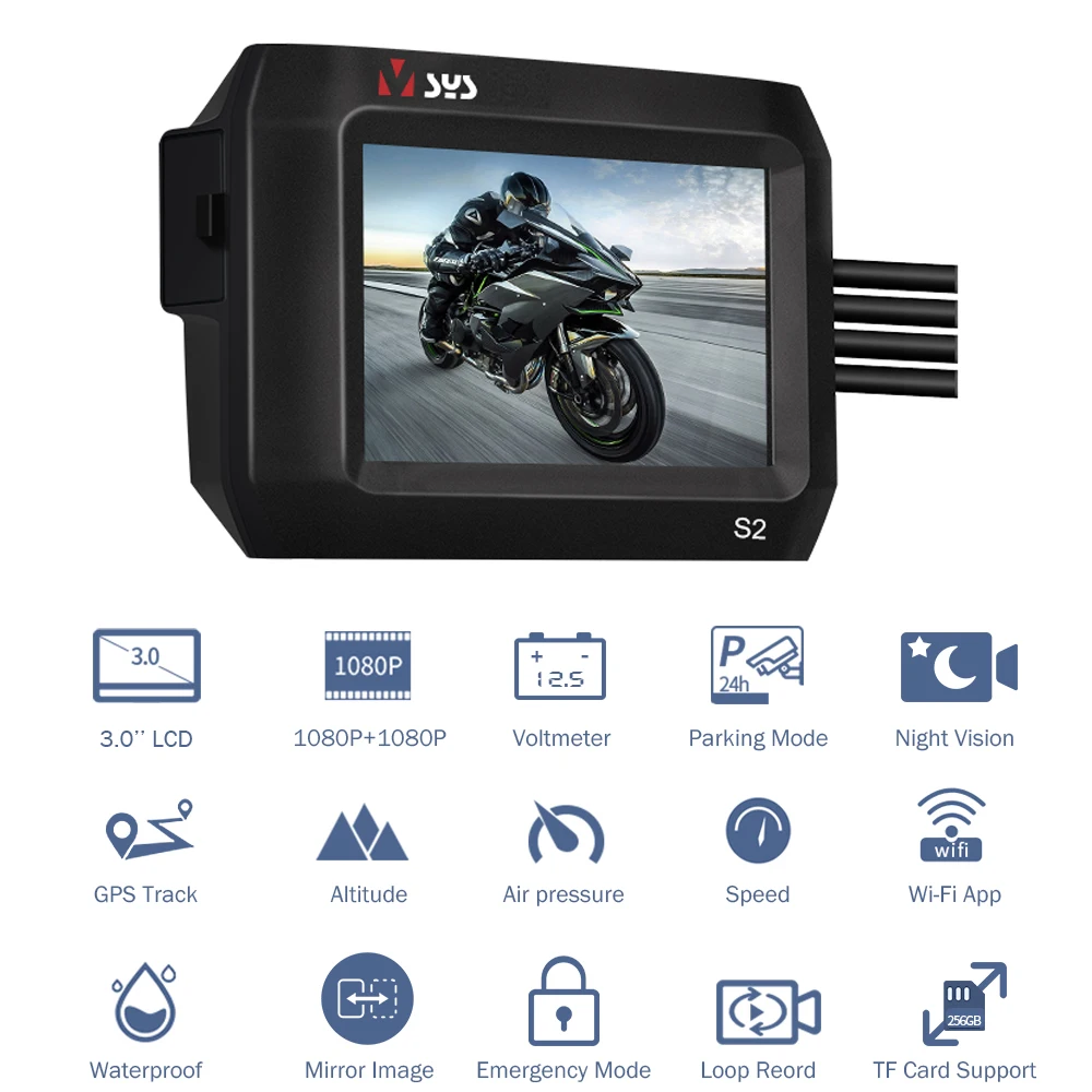 VSYS S2F S2D двойной 1080P видеорегистратор для мотоциклов SONY Starvis 3 0 ''режим парковки