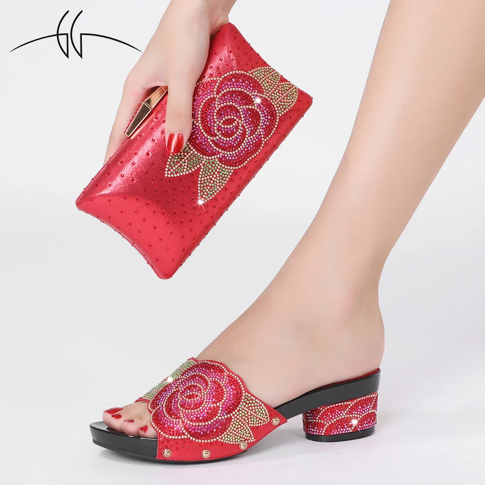 

Italian women's shoes and bags high quality Nigerian women's wedding shoes red rhinestone luxury women's shoes and bags set