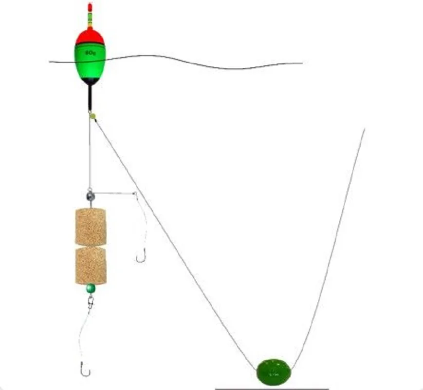 Снасть на толстолобика №16 EVA поплавок 60гр, Г-образная, 2 крючка, 40гр