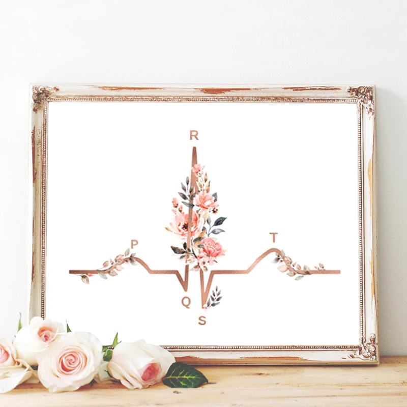 В форме сердца стетоскоп ЭКГ цветок медицинский Плакаты и принты офисные