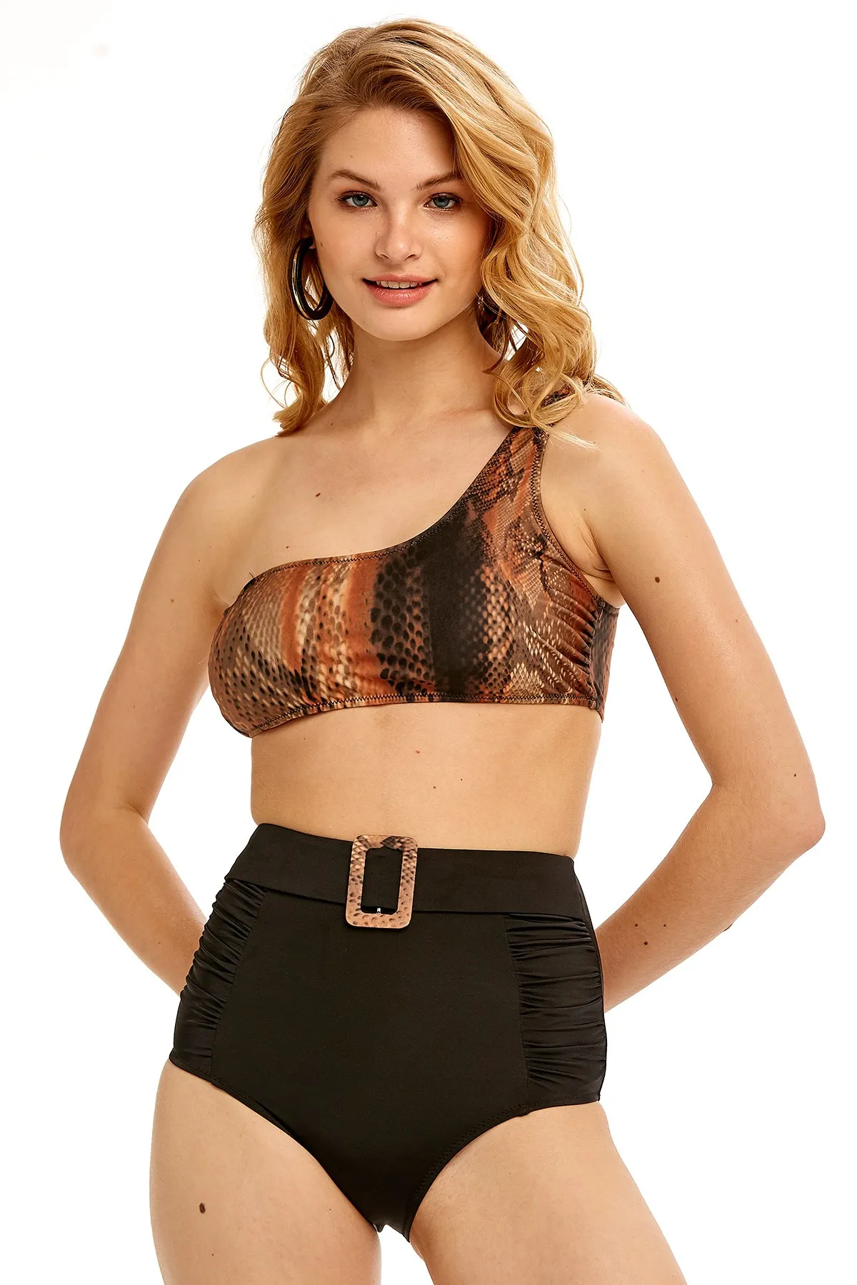 Crocodile Pattern One Shoulder High Waist Bikini Set 2021 New Fashion 2 Piece Women's Swimwear Quick Drying Swimsuit
