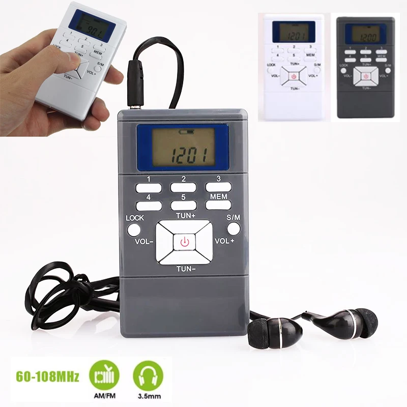 HRD-102 Small FM Digital Radio 2 Band Stereo Receiver Portable Pocket W/ Headphones LCD Screen With Earphone | Электроника