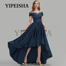 Robe de soirée asymétrique en dentelle, col rond, manches courtes, paillettes appliquées, robe de bal, robes d'occasion  (2)