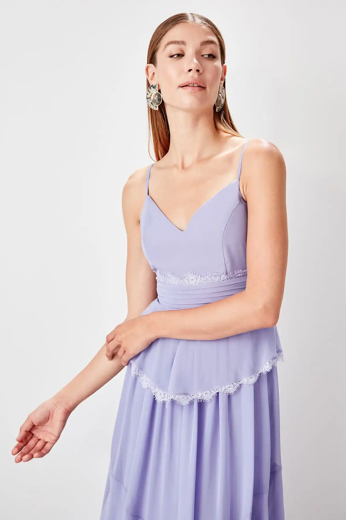 

BEYON WOMEN LILAC LACE DETAILED HANGING THIN FLOOR DRESS NIGHT GRADUATION INVITATION 2021 TOP FASHION LONG ELEGANT BEAUTIFUL