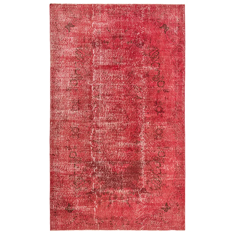

Hot Deal Excellent Modern Floral Pattern Engraved Worn Looking Rare Vibrant Red Carpet Flowers Embroidered Naturally Colored Rug