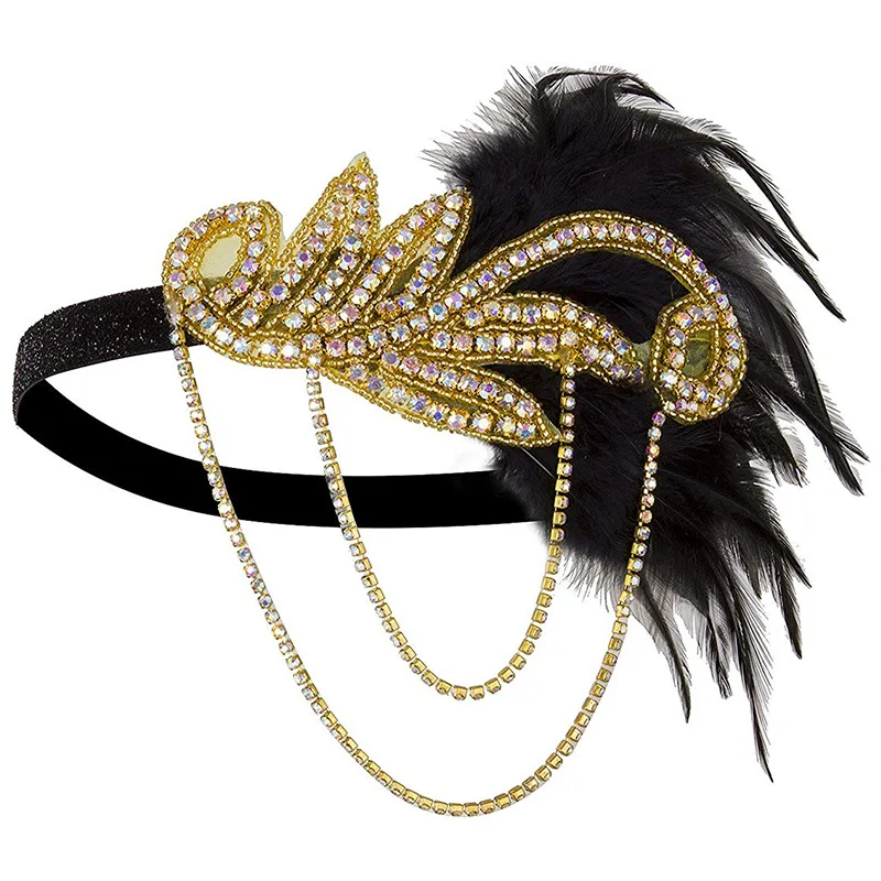 Gold Headband Женский Большой Гэтсби Хлопушка платья 1920s блесток бисером бахромой платье/аксессуары набор xs-xxl(серебро, золото - Цвет: Gold Headband