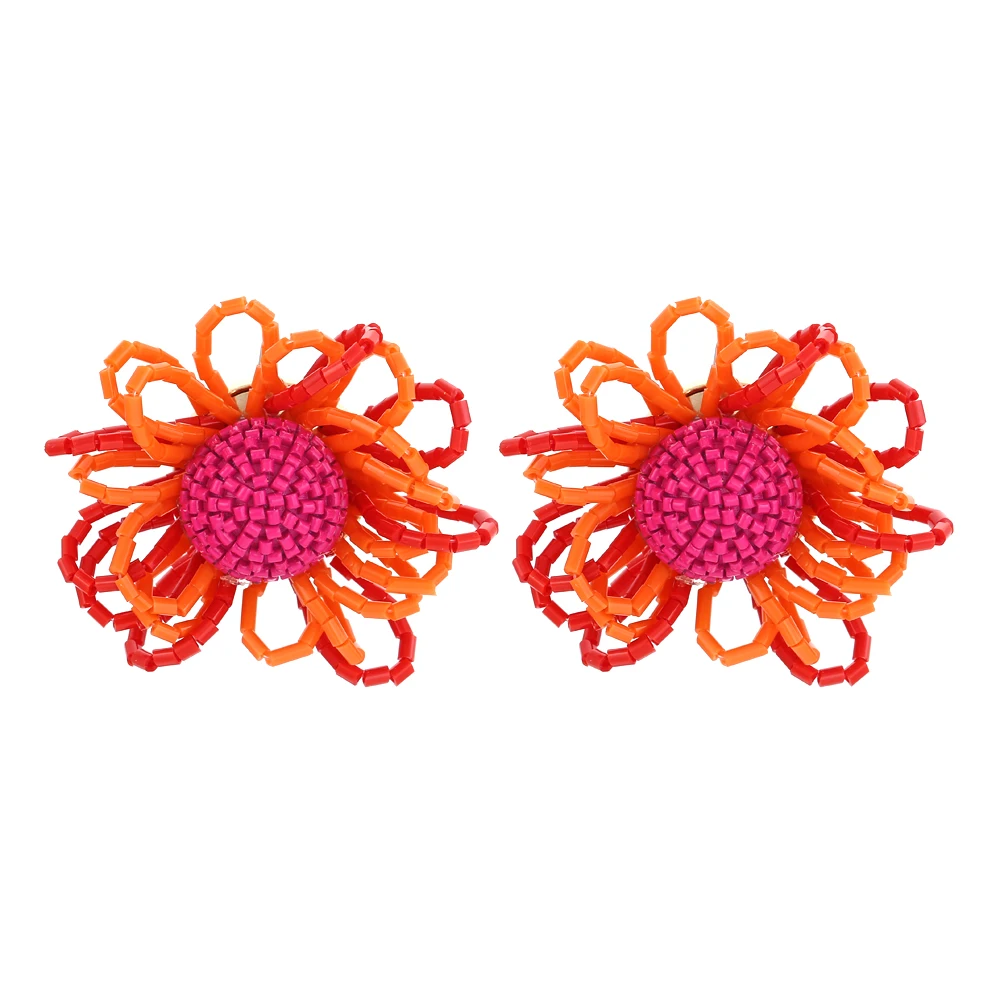 

ZA New Bohemia Manual Beaded Crystal Daisy Earrings Fashion Ethnic Weave Flower Dangle Earrings For Women Jewelry