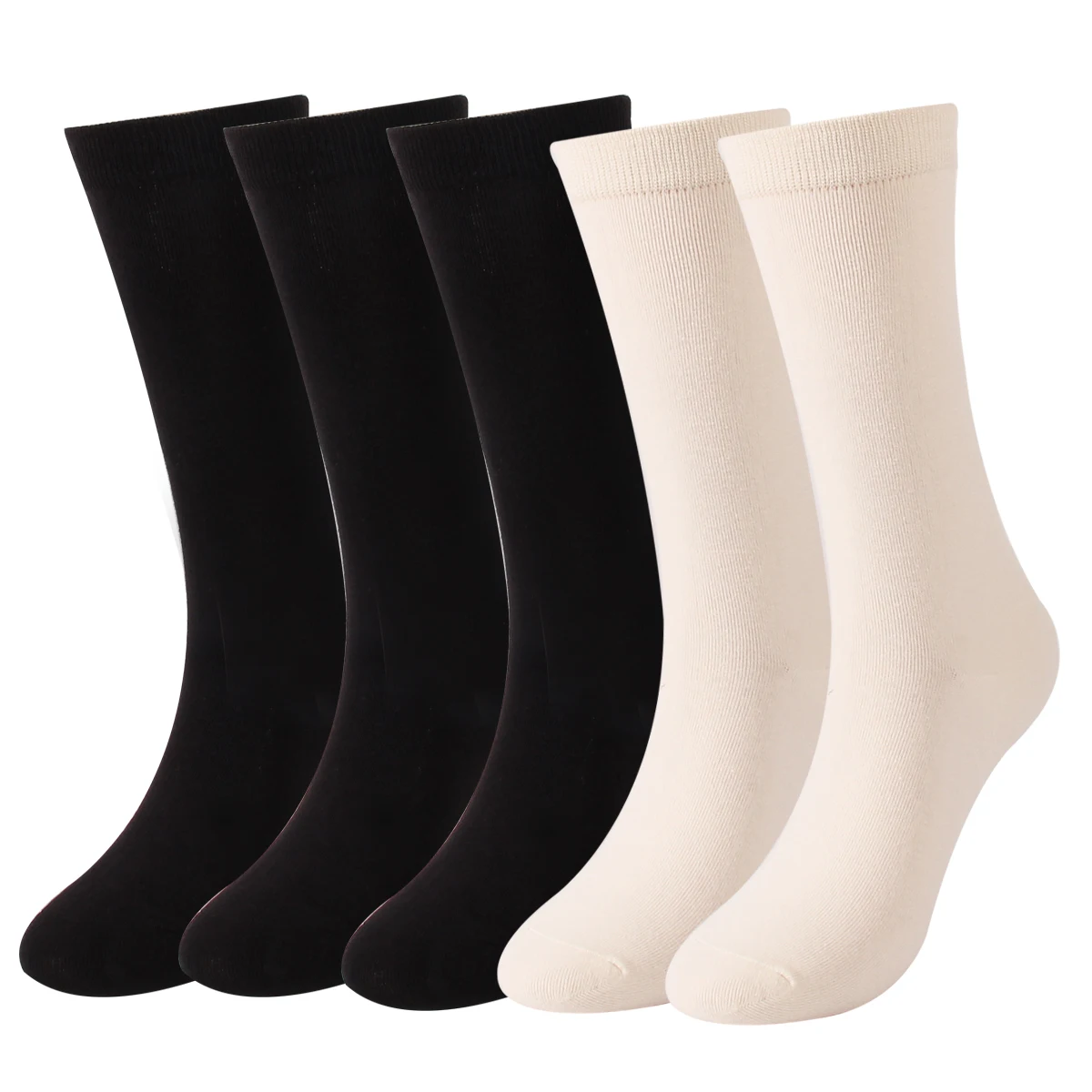 5 Pairs Of Pile Socks Solid Black Long Tube Simple White High Tube Women's Cotton Socks