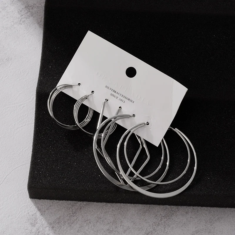 Серьги-кольца женские из нержавеющей стали серебристого цвета - купить по