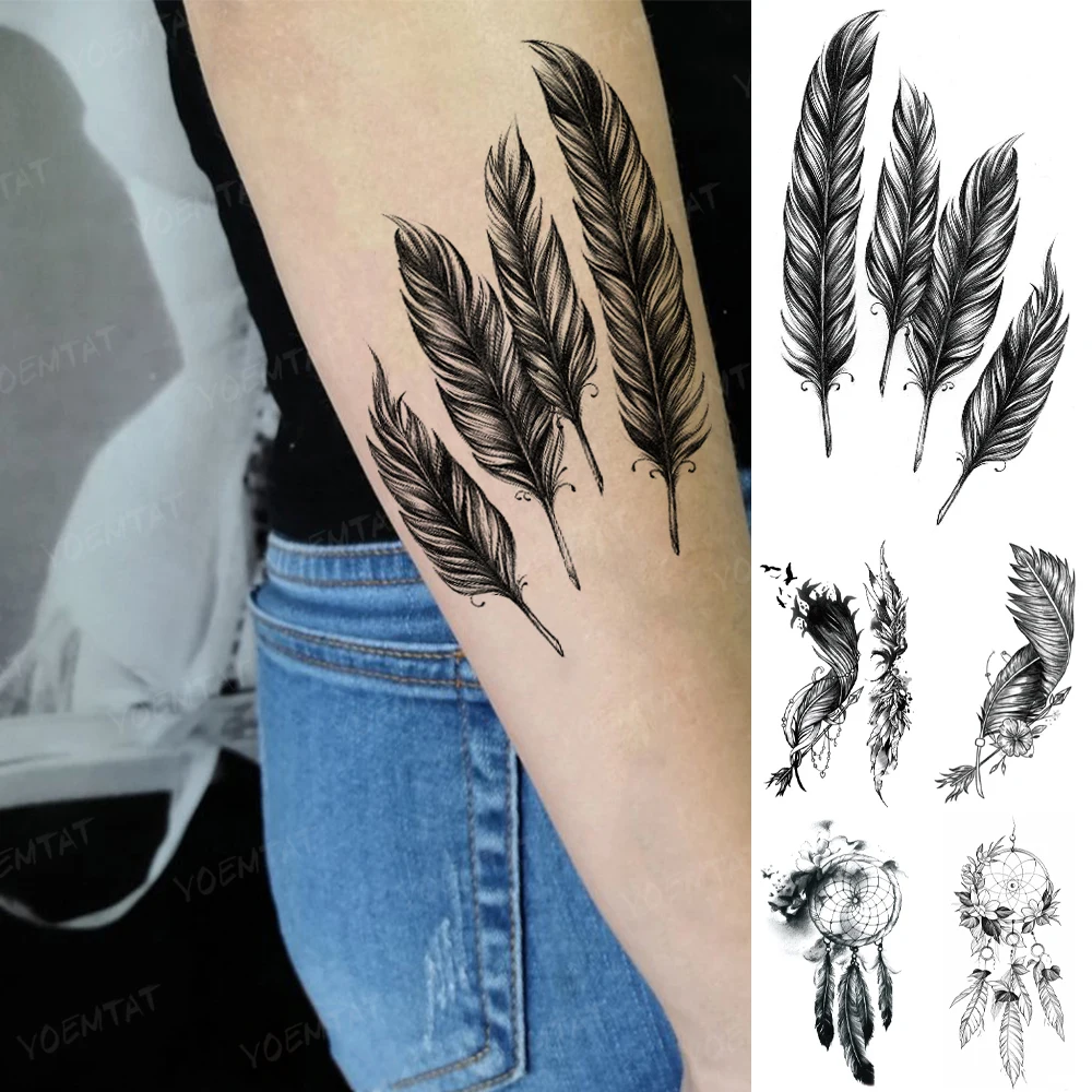 3D Реалистичная Водонепроницаемая Временная тату-наклейка женщина перо крыло