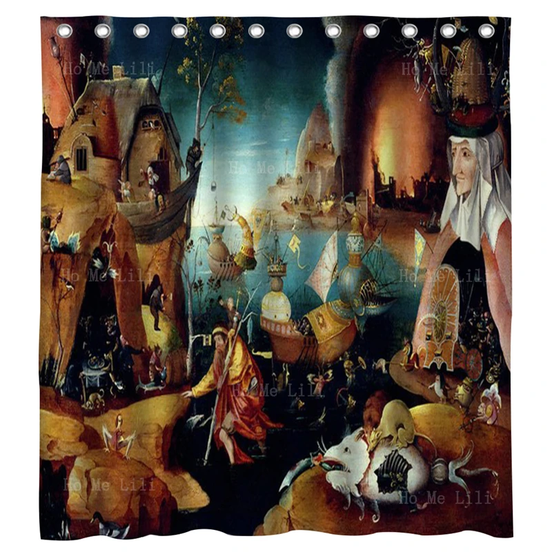 

Saint Christopher Carrying The Christ Child Through A Sinful World Hieronymus Bosch Shower Curtain By Ho Me Lili