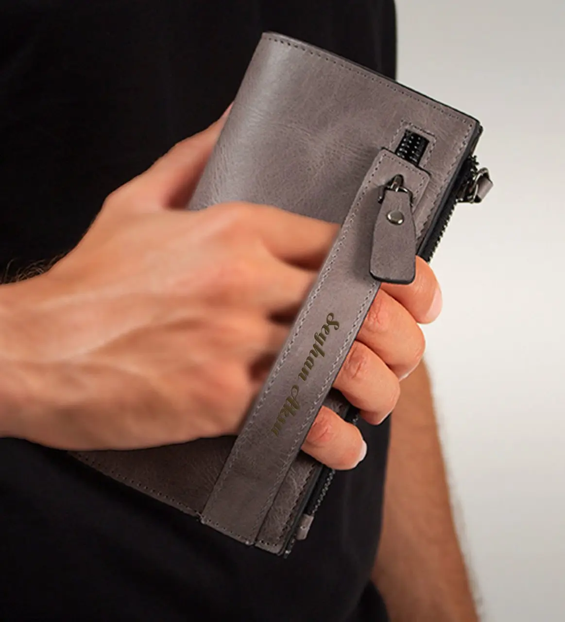 

Personalized Garbalia Rio Vintage Leather Hand Snap Gray Wallet Card Wallet