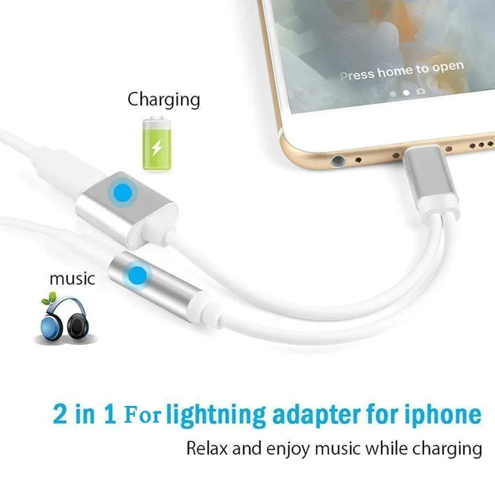 

3 In 1 Headphone Aux Cable For Lightning To 3.5mm Jack Charging Splitter Adapter for iPhone 7 8 11 Pro XS X Music Call Conector