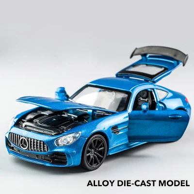 Blue-Box KIDAMI 1:32 Сплав AMG GT GTR оттяните назад литье под давлением модель автомобиля, звук света MINIAUTO игрушечный автомобиль транспортные средства для детей Подарки для взрослых Формула 1 - Color: Blue-Box