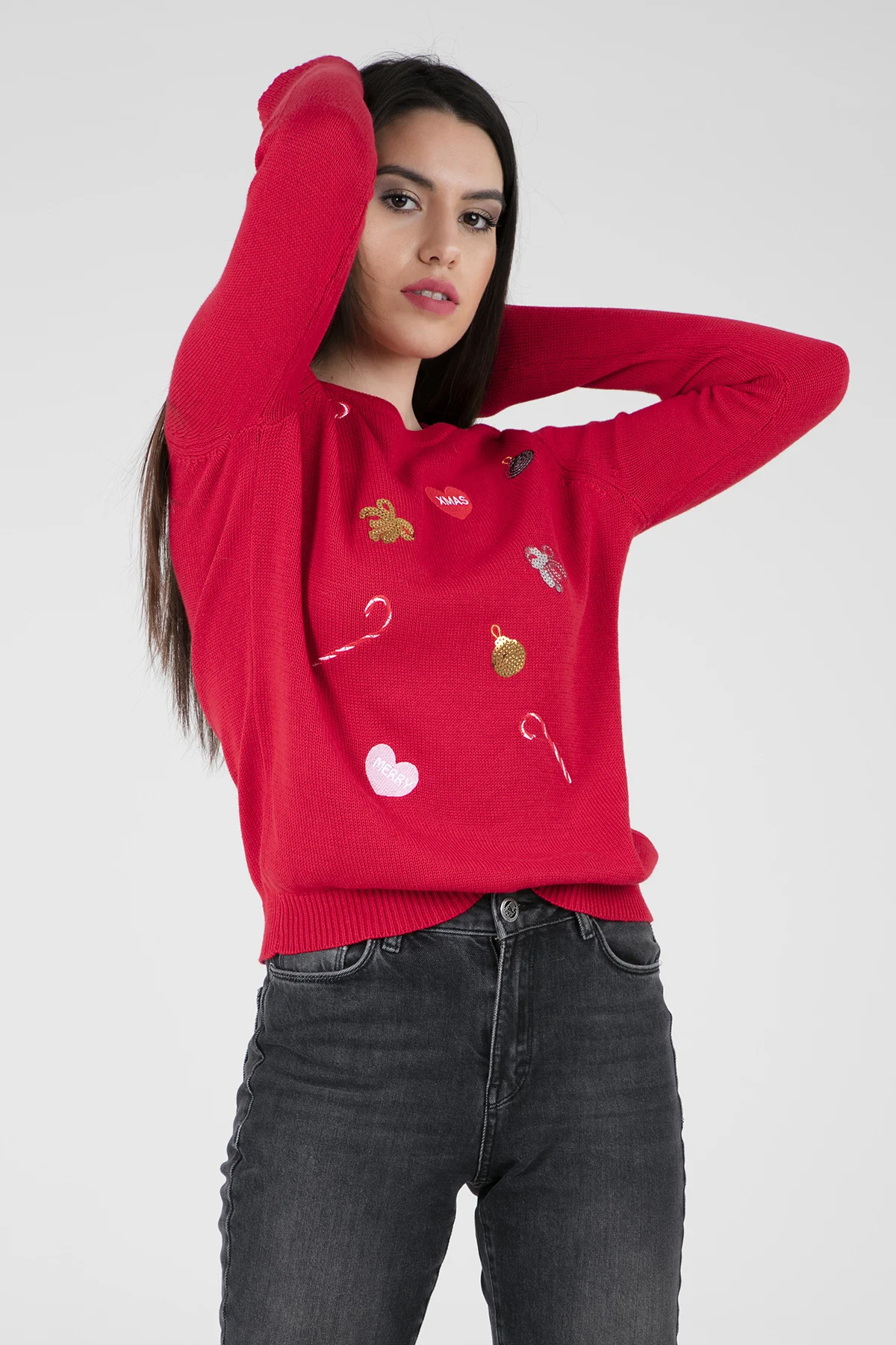 VERO FASHION VMCHRISTMAS Лоскутная LS блузка с круглым вырезом NVL женская кофта 10203113 |
