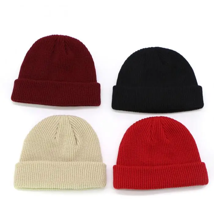 

Hat For Man Casual Short Beanies Adult Men Warm Cap Leather Label Female Knitted SkullCap Elastic Hip Hop Unisex H