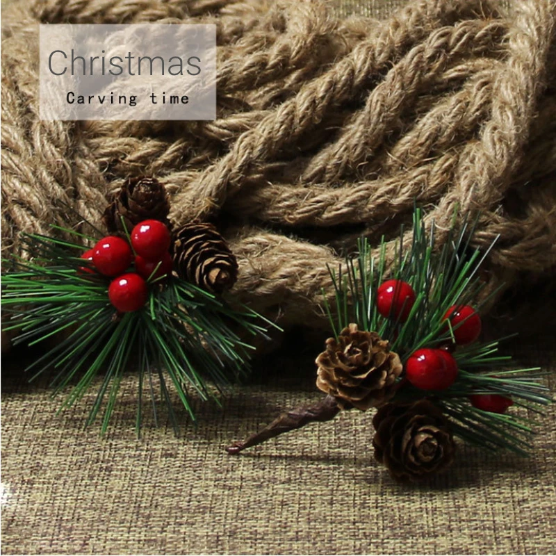 10 шт. искусственный цветок Красная рождественская ягода сосновый конус с Холли