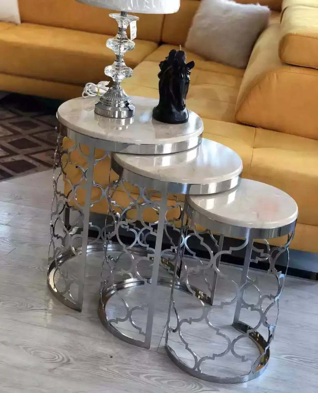 Современный кофейный столик из 3 предметов нержавеющей стали с оттоманным