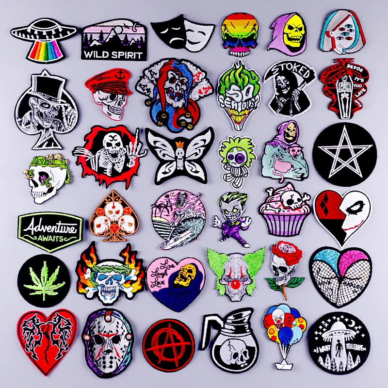 

Joker Embroidery Patch Iron On Patches For Clothes Skull/Punk Patch Embroidered Patches For Clothing Animal Stripes Stickers DIY