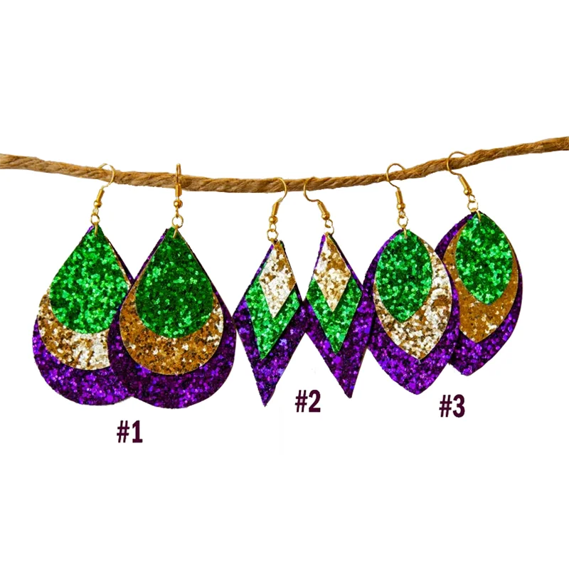

Faux Leather Glitter earrings 3D Layers Leather Teardrop Earrings Multilayer Color Lightweight Sequins Earrings Gifts Fashion