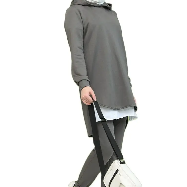 

Hooded Tracksuit Solid Hooded Unlined Long Sleeve Cotton Woven Fabric Seasonal Useful Sports Women Muslim Fashion Hijab Clothing