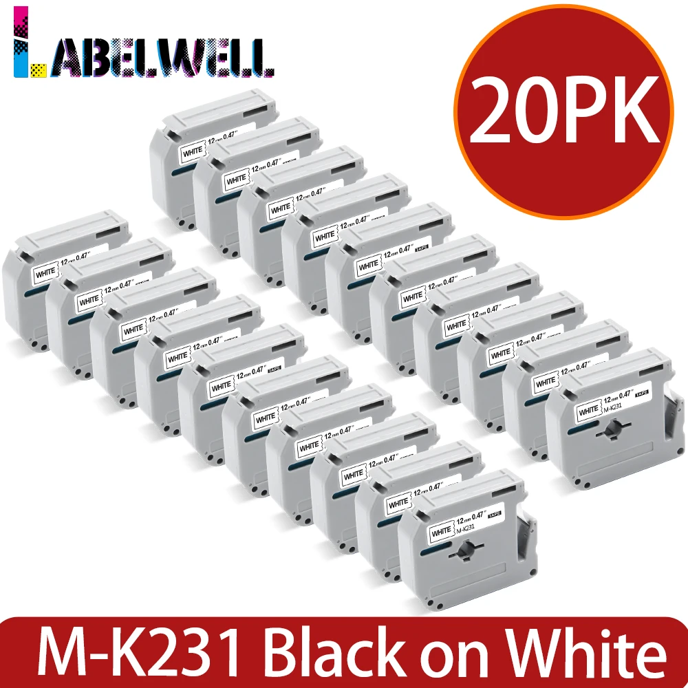 Cheap Labelwell 20PK M K231 MK 231 MK231 431 531 631 متوافق لأخيه MK 231 P بلمسة PT 80 PT 70 PT 60 PT 45M PT 100 التسمية صانع