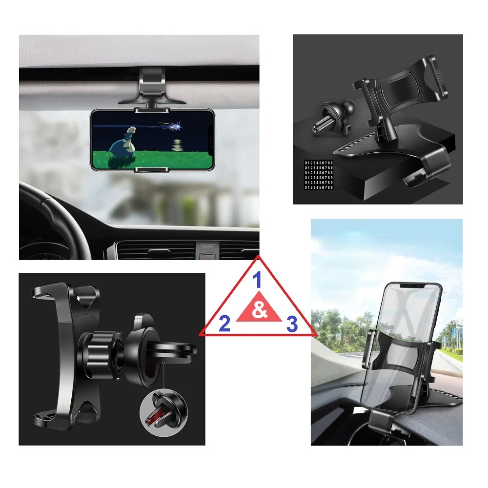 Поддержка смартфона GPS car 3 в 1: зажим для приборной панели/козырька и AC Зажим