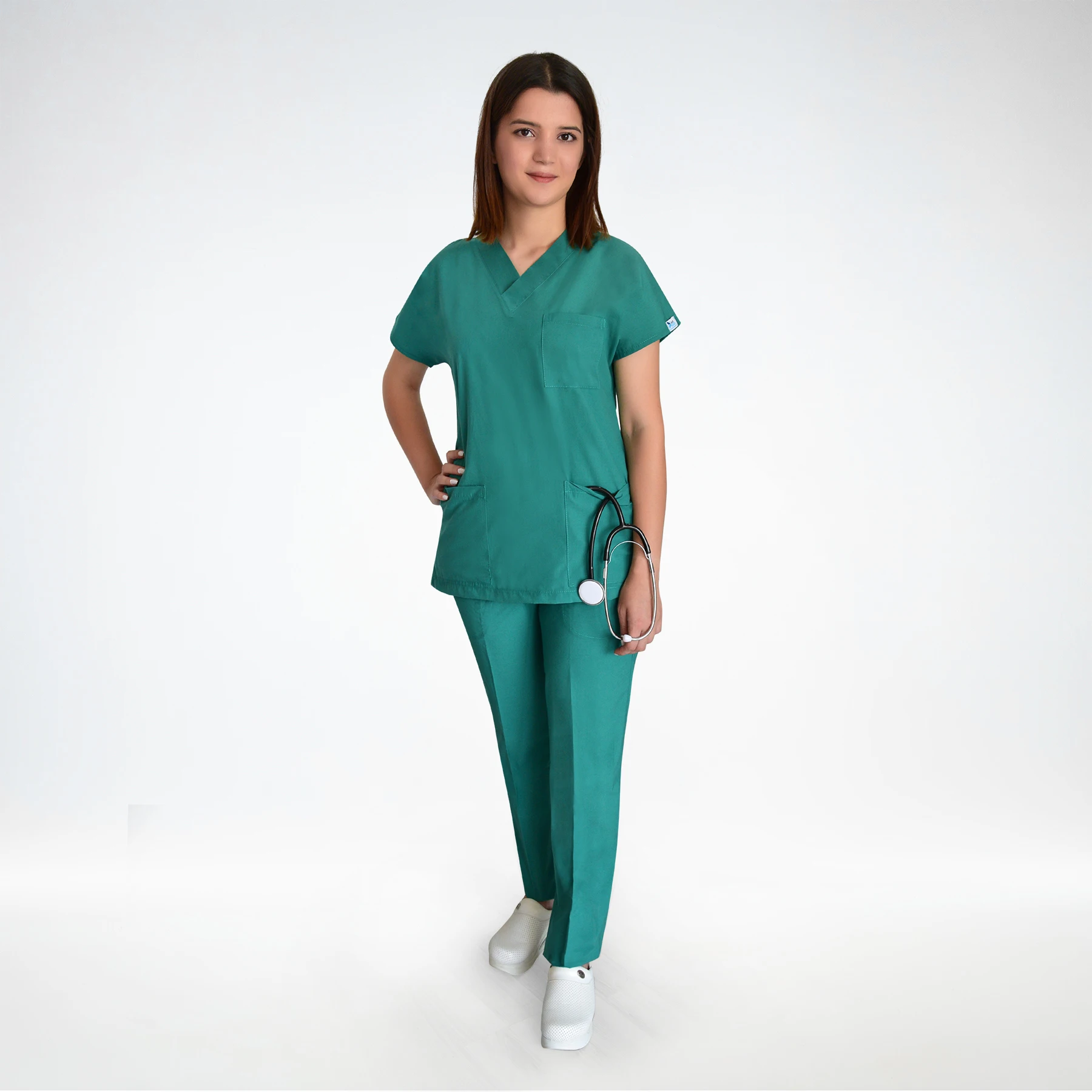 

Nur Ortopedi Unisex Dartmouth Green Doctor Nurse Medical Terry Cotton Suıt ( top+ pants)