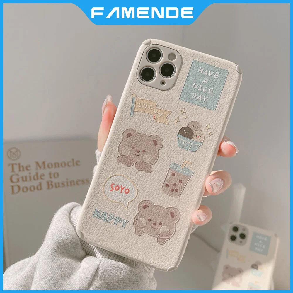 

Milk Tea Bear Phone Case For iPhone 11 12 Pro Max mini 7 8 Plus XR X XS MAX Full Lens Protection Shockproof Case Cover