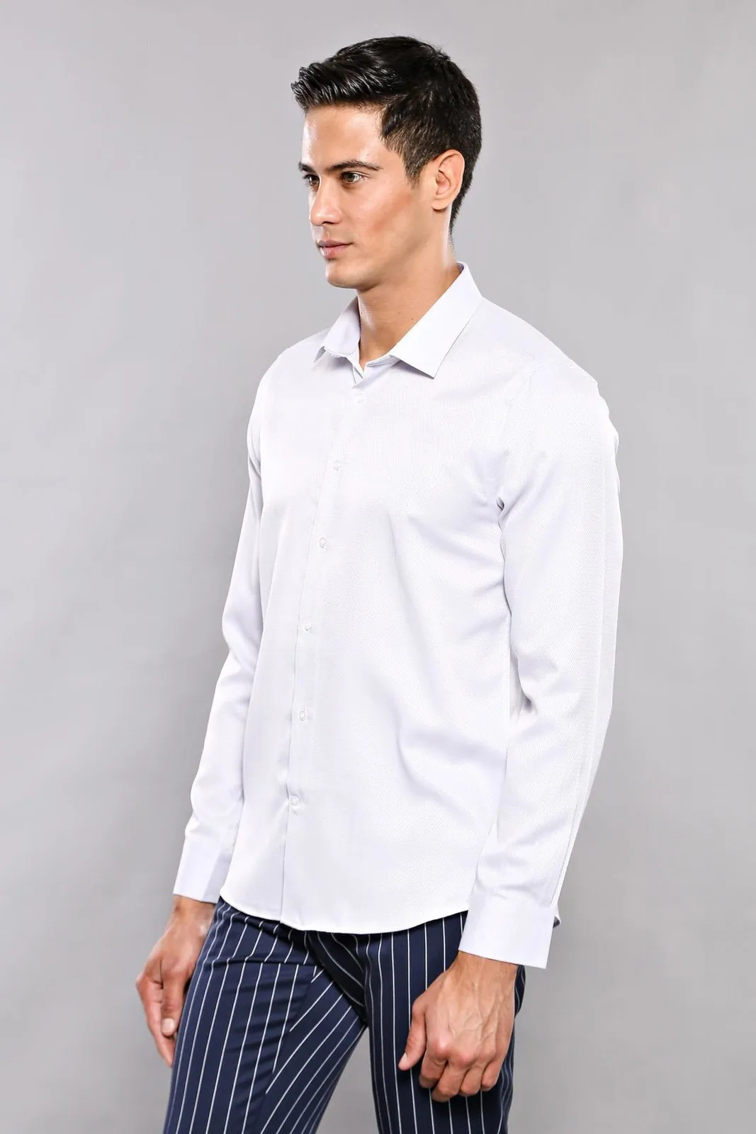 

Pattern Light Gray Slim Fit Long-Sleeved Men 'S Shirt Unimart Shop | Wessi