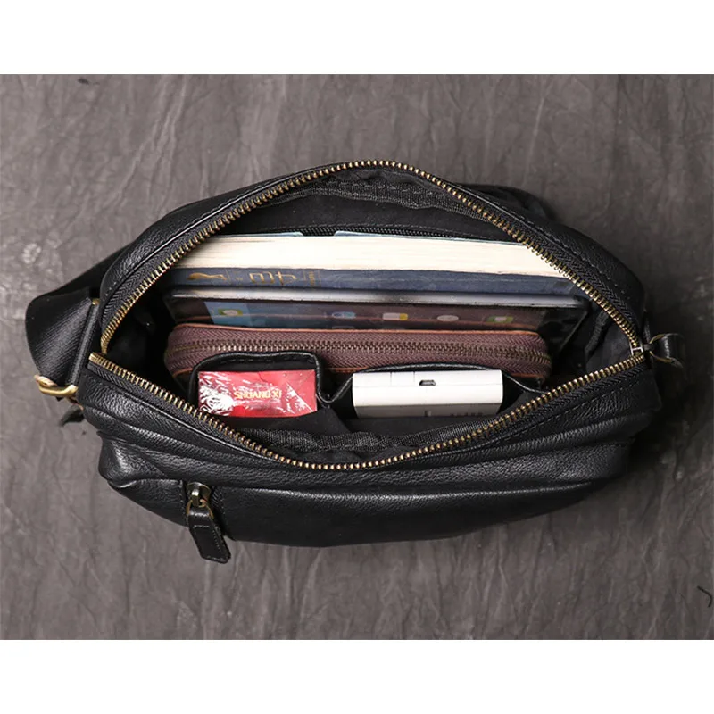 Fashion Men Genuine Leather Crossbody Bag Male Black Soft Leather Shoulder Bag High Quality Messnger Bag Men's Handbag